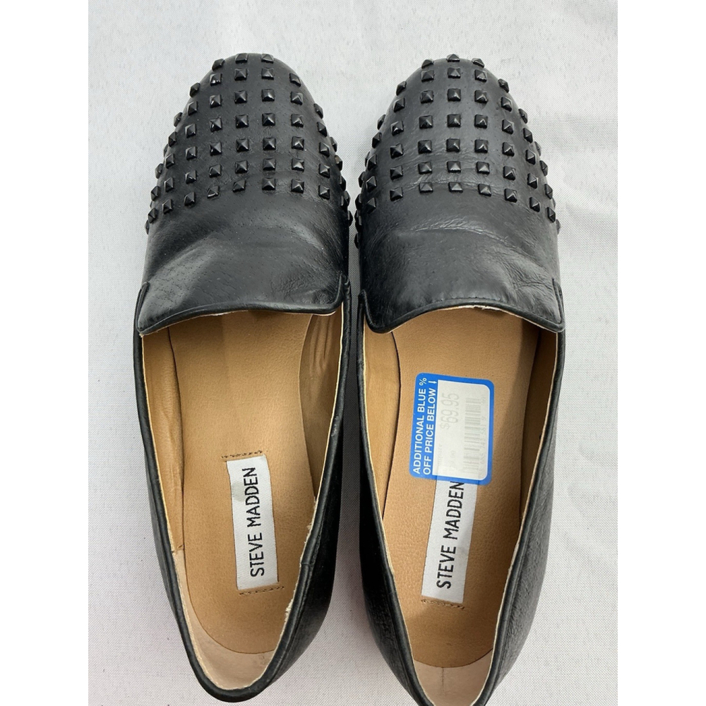 Womans Steve Madden Henri Slip On Flat Loafer 8 M Black Stud Accents - Picture 5 of 7